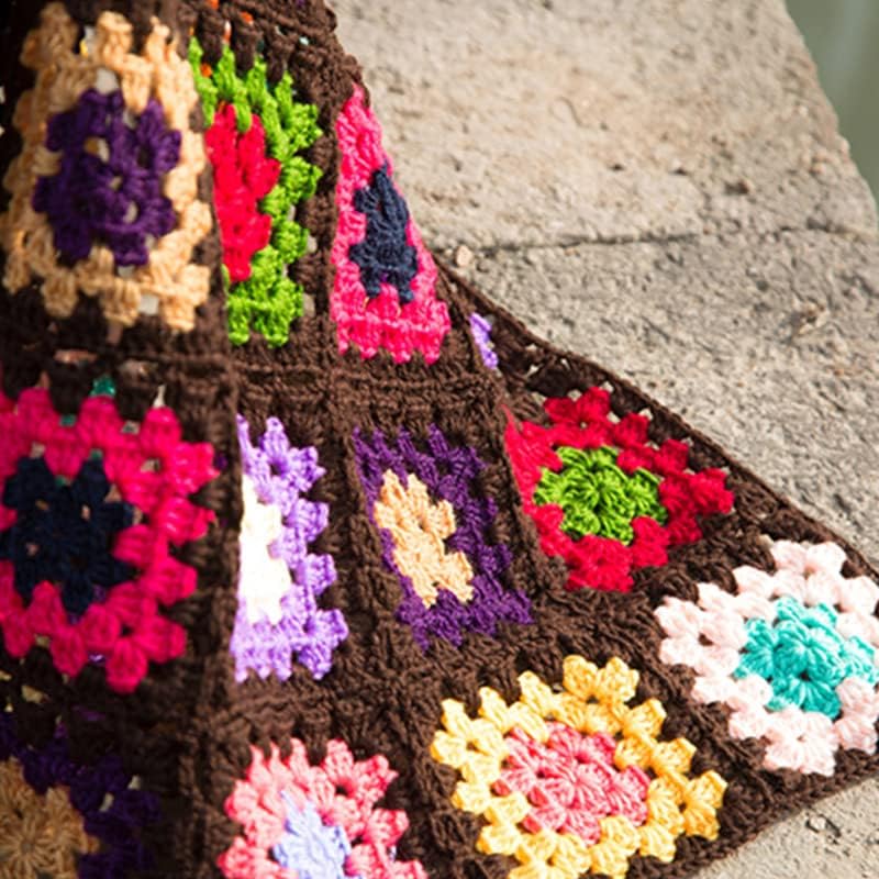 Dark Brown Hand-Crocheted Square-Motif Throw - Image 3