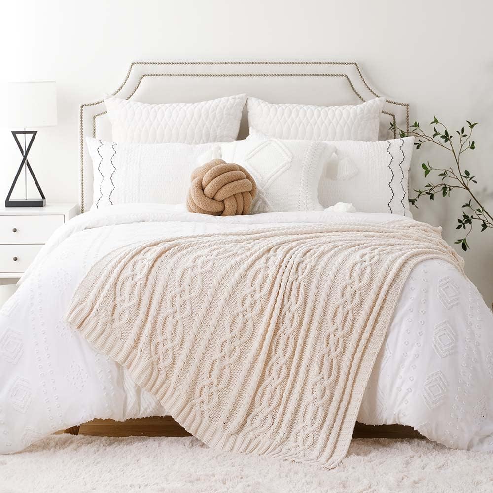 Cream white knit throw - Image 2