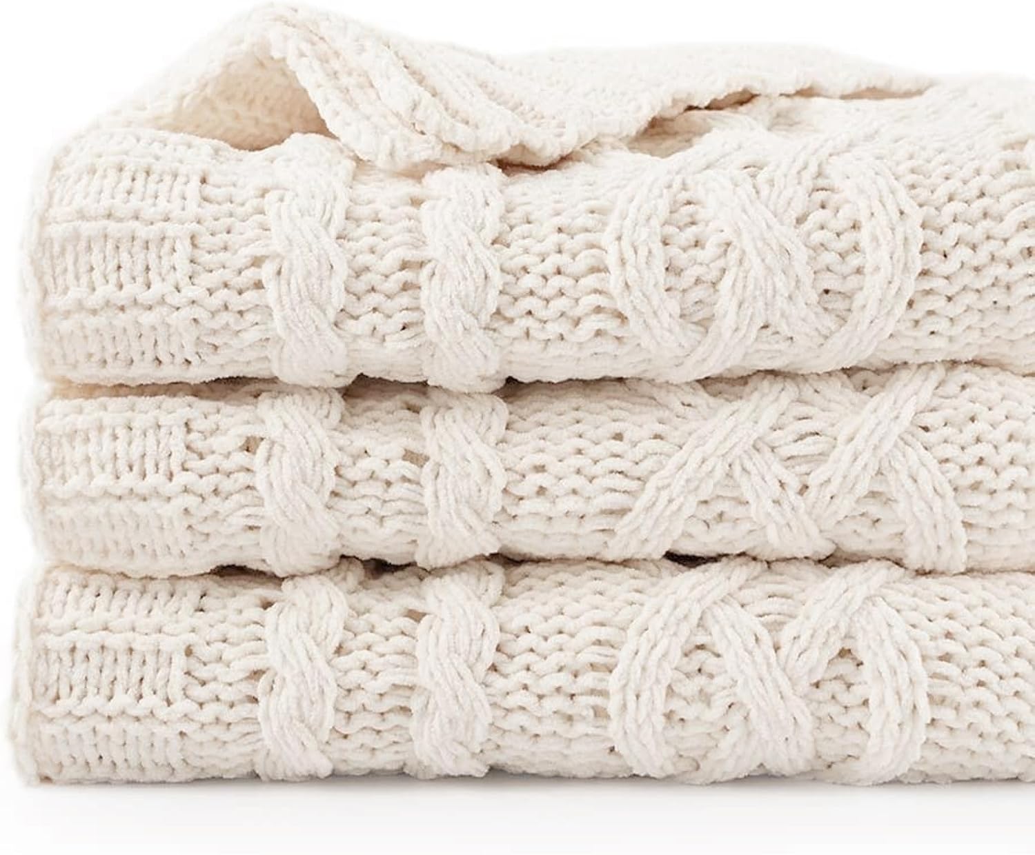 Cream white knit throw