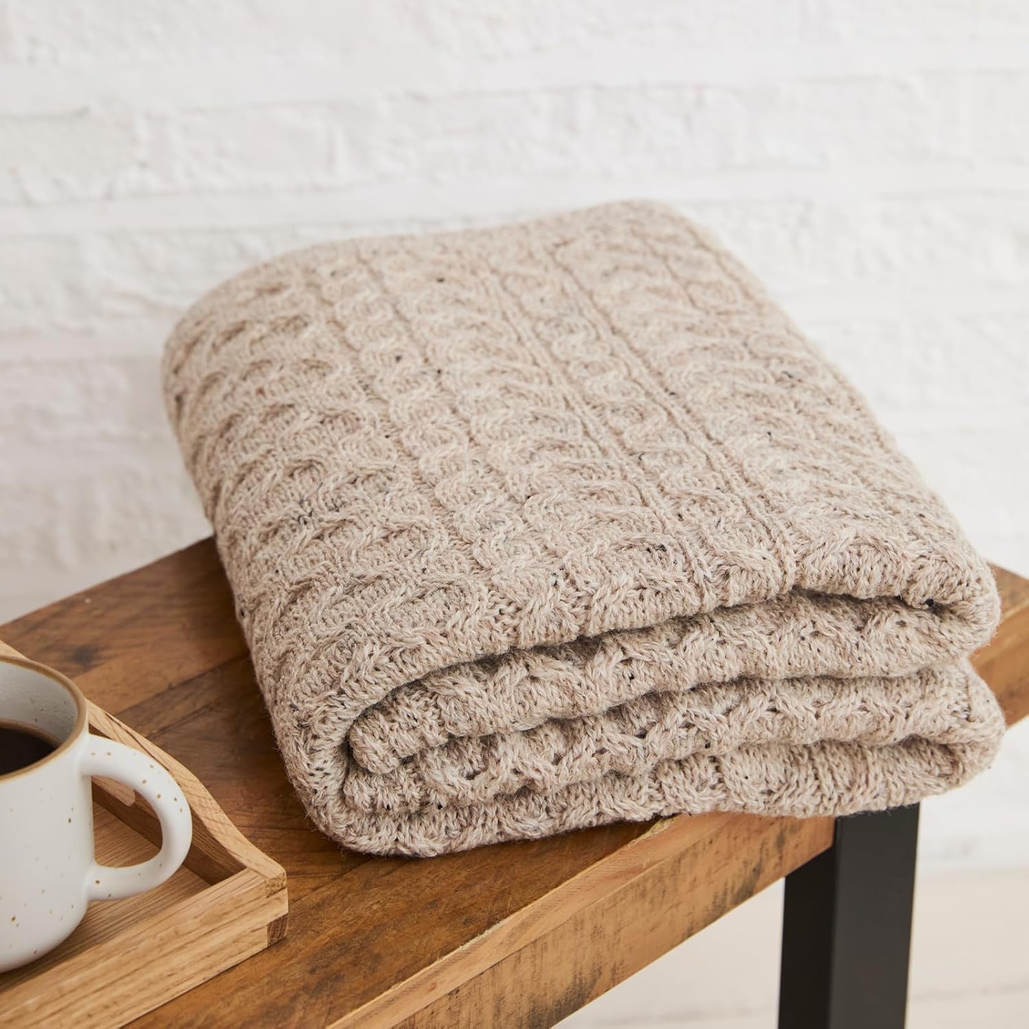 Classic Cable-Knit Wool Throw - Image 2