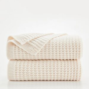 Cream -Rib Cable-Knit Throw