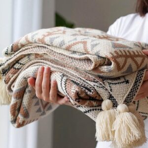 Brown Tasseled Knit Throw