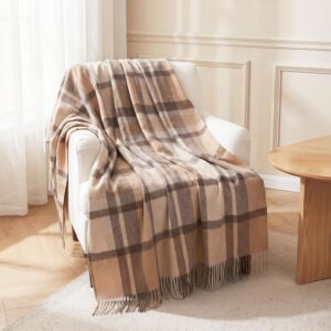 Pure Wool Plaid Throw with Tassels