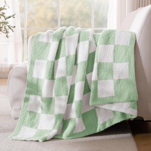 Sage green checkerboard knit throw