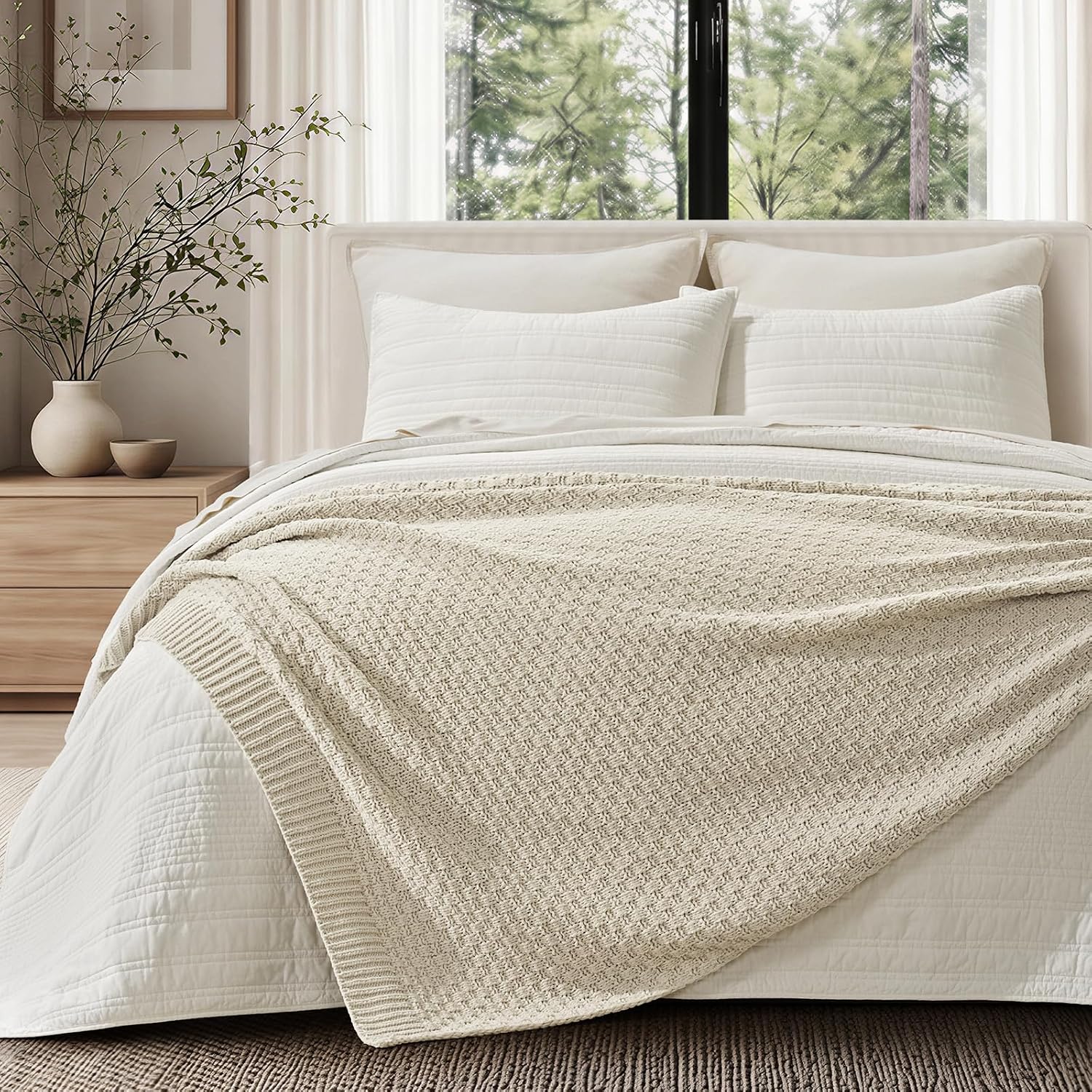 Birch-colored chunky knit throw - Image 2