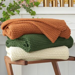 Beige Organic Cotton Chunky Cable-Knit Throw