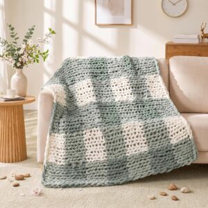 Sage green plaid knit throw