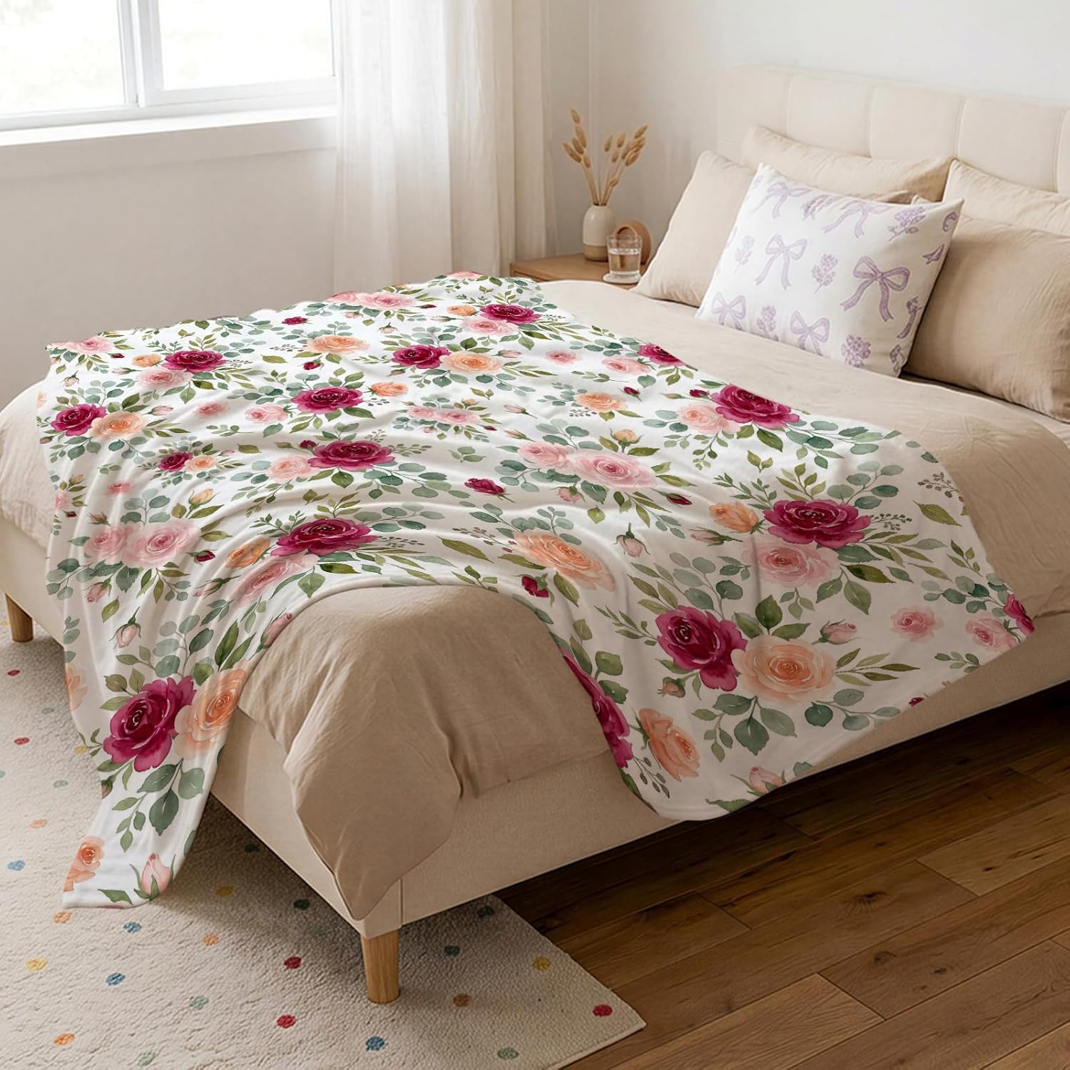 Pink floral throw - Image 2