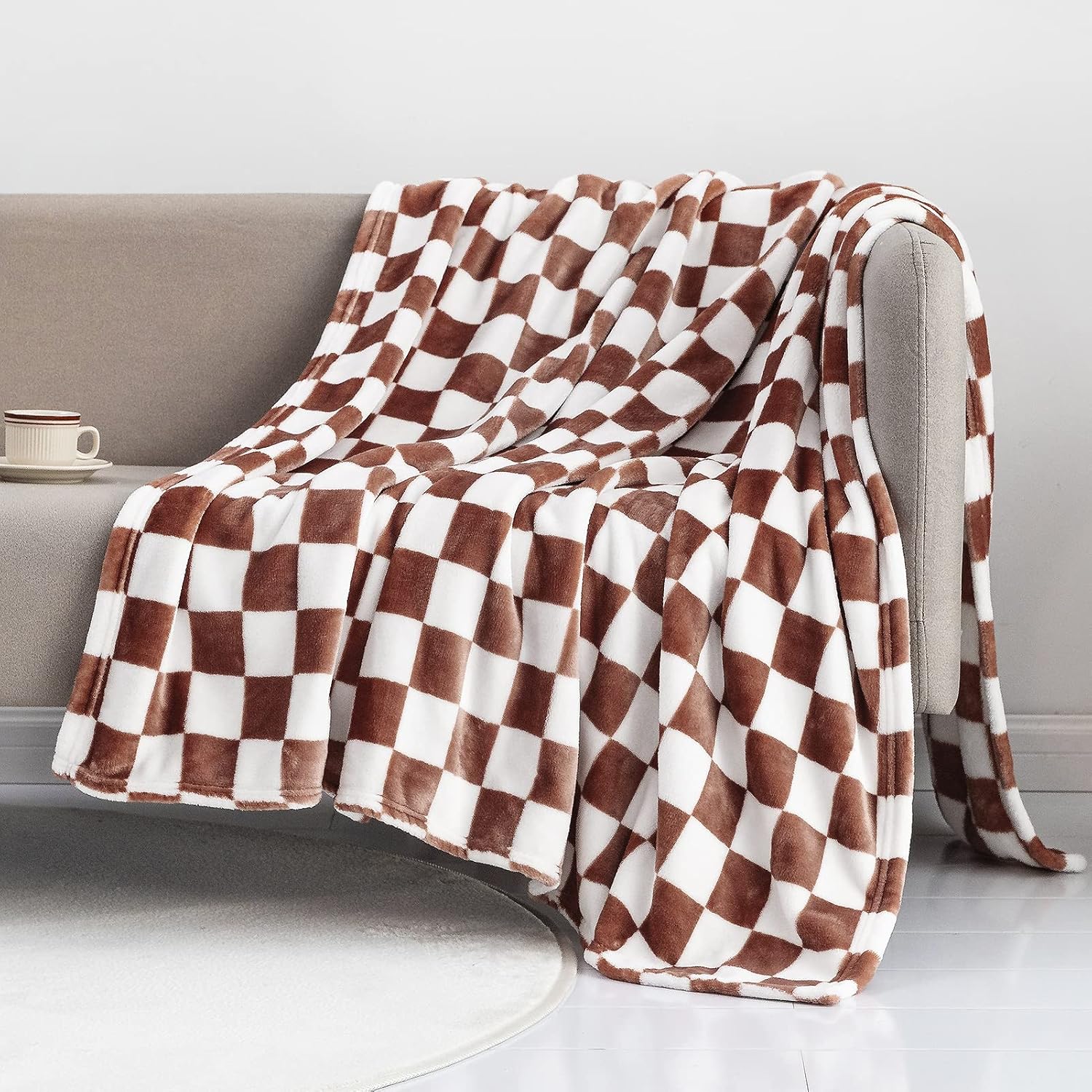 Brown checkerboard throw