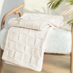 Ivory checkerboard knit throw