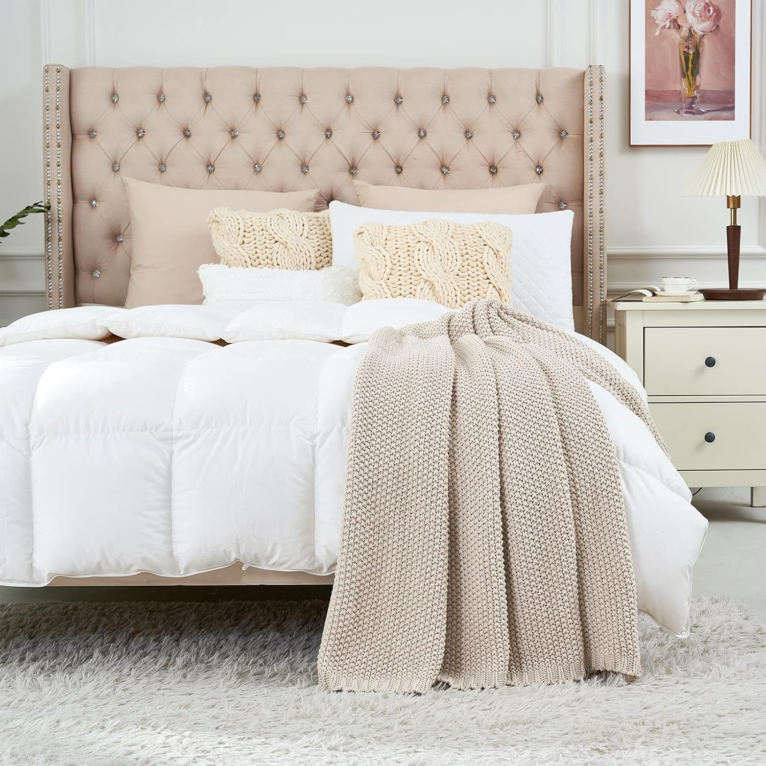 Beige Organic Cotton Chunky Cable-Knit Throw - Image 2