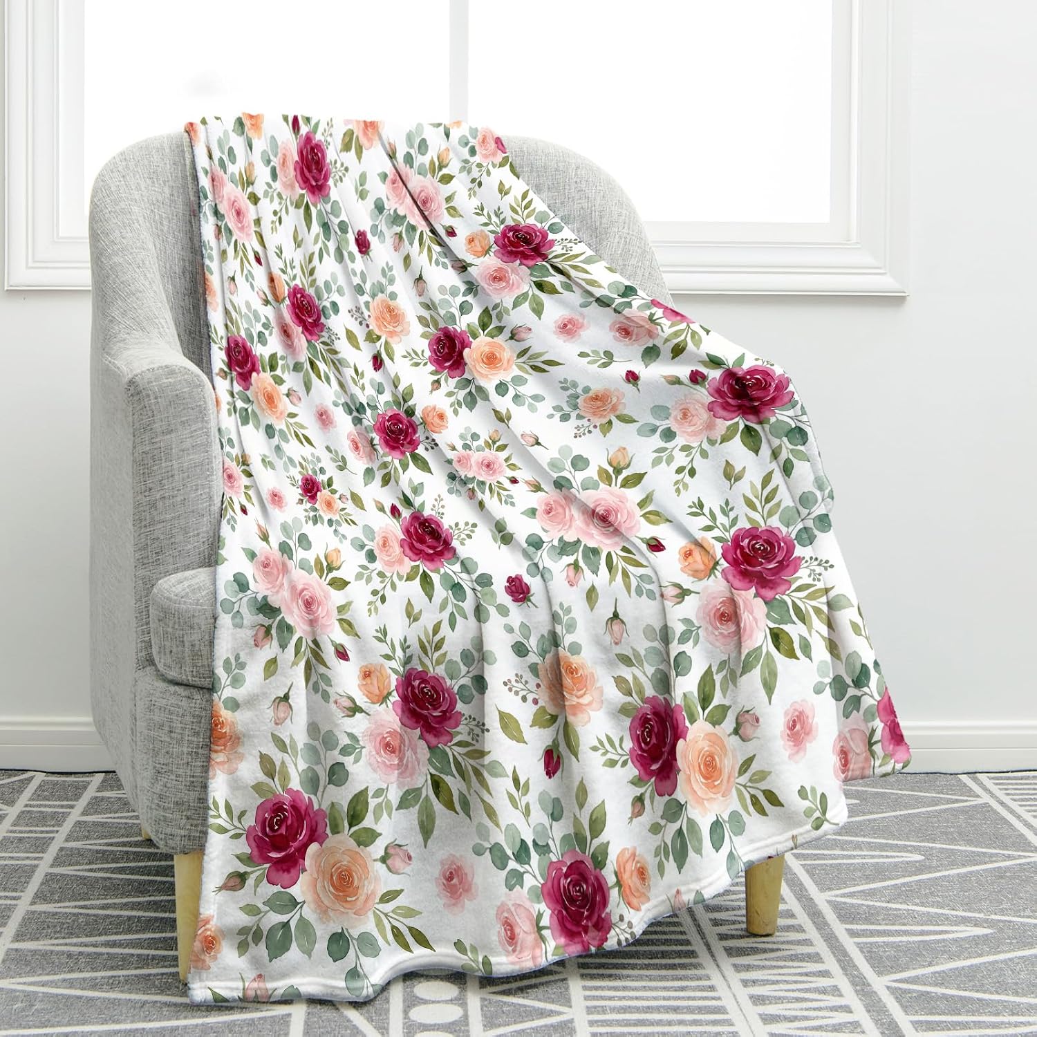 Pink floral throw