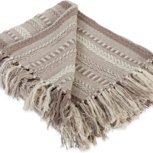 Stone and Cream Striped Knit Throw