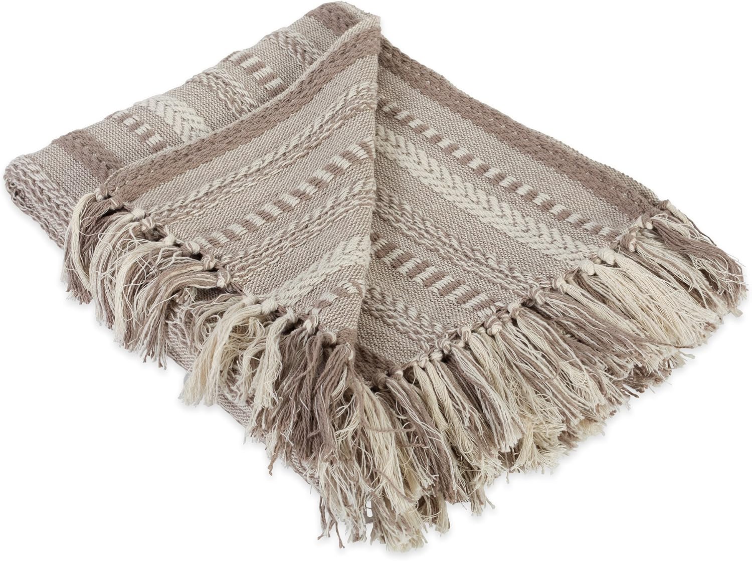 Stone and Cream Striped Knit Throw