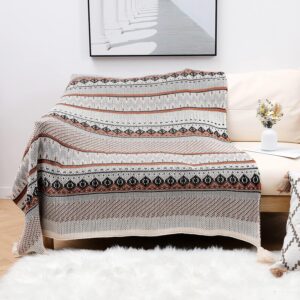 Vintage-Style Geometric Knit Throw with Tassels