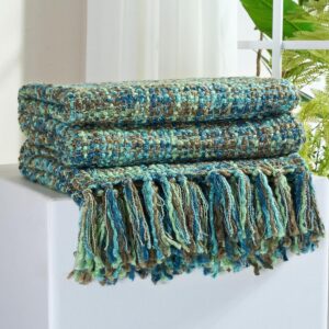 Multicolor cable-knit throw
