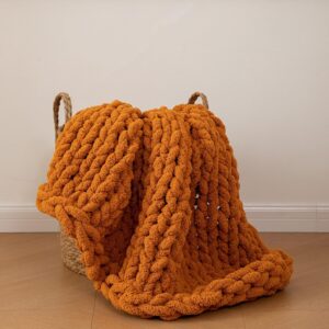 Burnt orange chunky knit throw