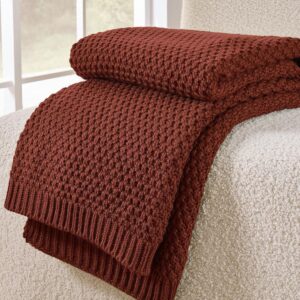 Rust-Colored Moss-Stitch Knit Throw